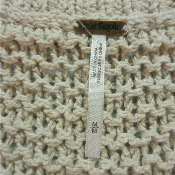 Free People sweater chunky v-neck pale pink sz Med - Picture 5 of 5